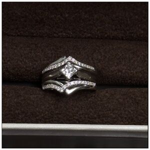 Diamond Engagement Ring & Wedding Band Princess Cut Unique Size 6 White Gold